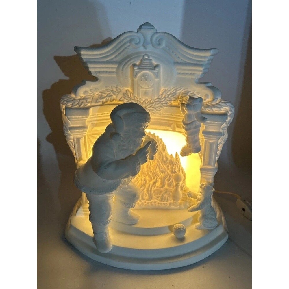 VTG Dept 56 Winter Silhouette Santa Filling the Stockings 78573 Lighted Kitty